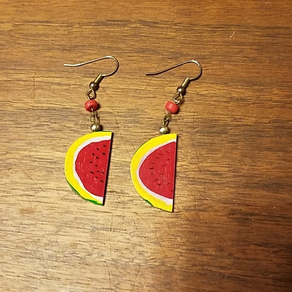 *A Watermelon Earrings Red, Yellow, Green Colors, Like New Condition - Picture 4 of 4